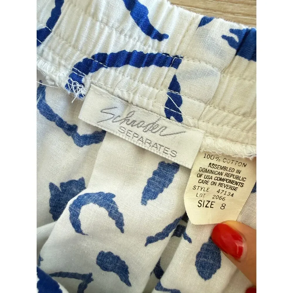 Schroder Separates Vintage Blue Floral Print Cotton Skirt Size 8 Pockets